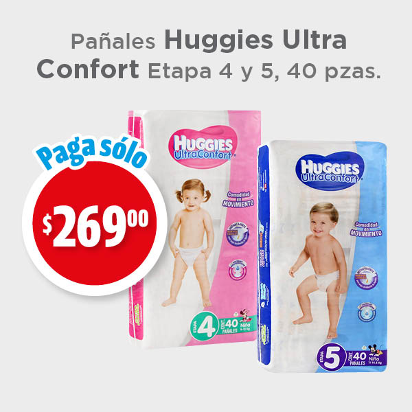 PAÑALES HUGGIES ULTRA CONFORT ETAPA 4 Y 5  C/40PZ $269