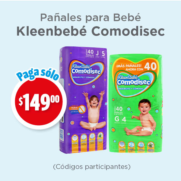 PAÑALES PARA BEBÉ KLEENBEBÉ COMODISEC $149 (CÓDIGOS PARTICIPANTES)