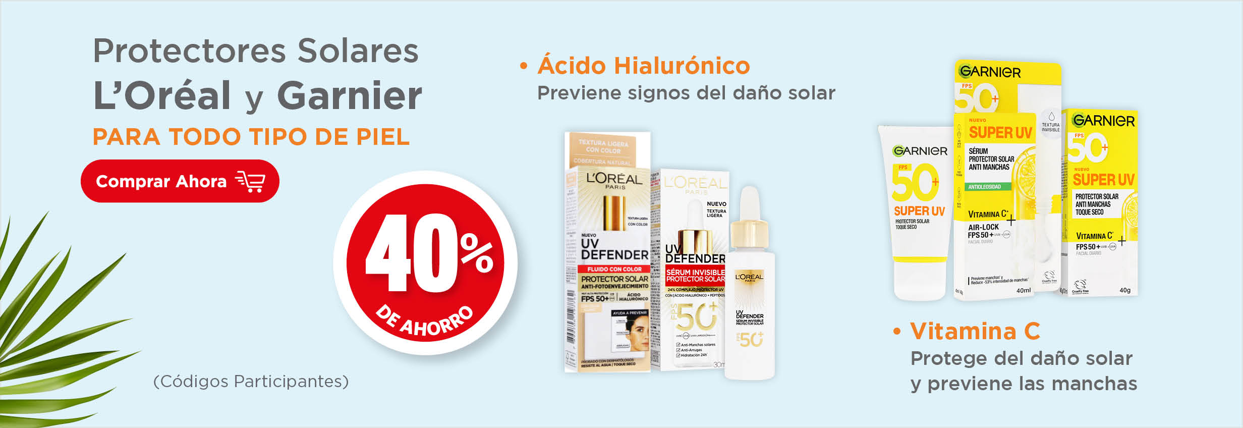 Protectores solares L'oréal y garnier 40% de ahorro (códigos participantes)