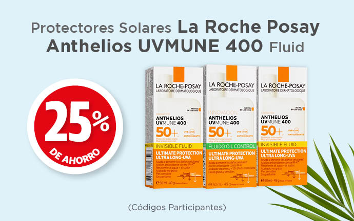 Protectores solares La Roche Posay Anthelios UV Mune Fluid 25% de ahorro (códigos participantes)