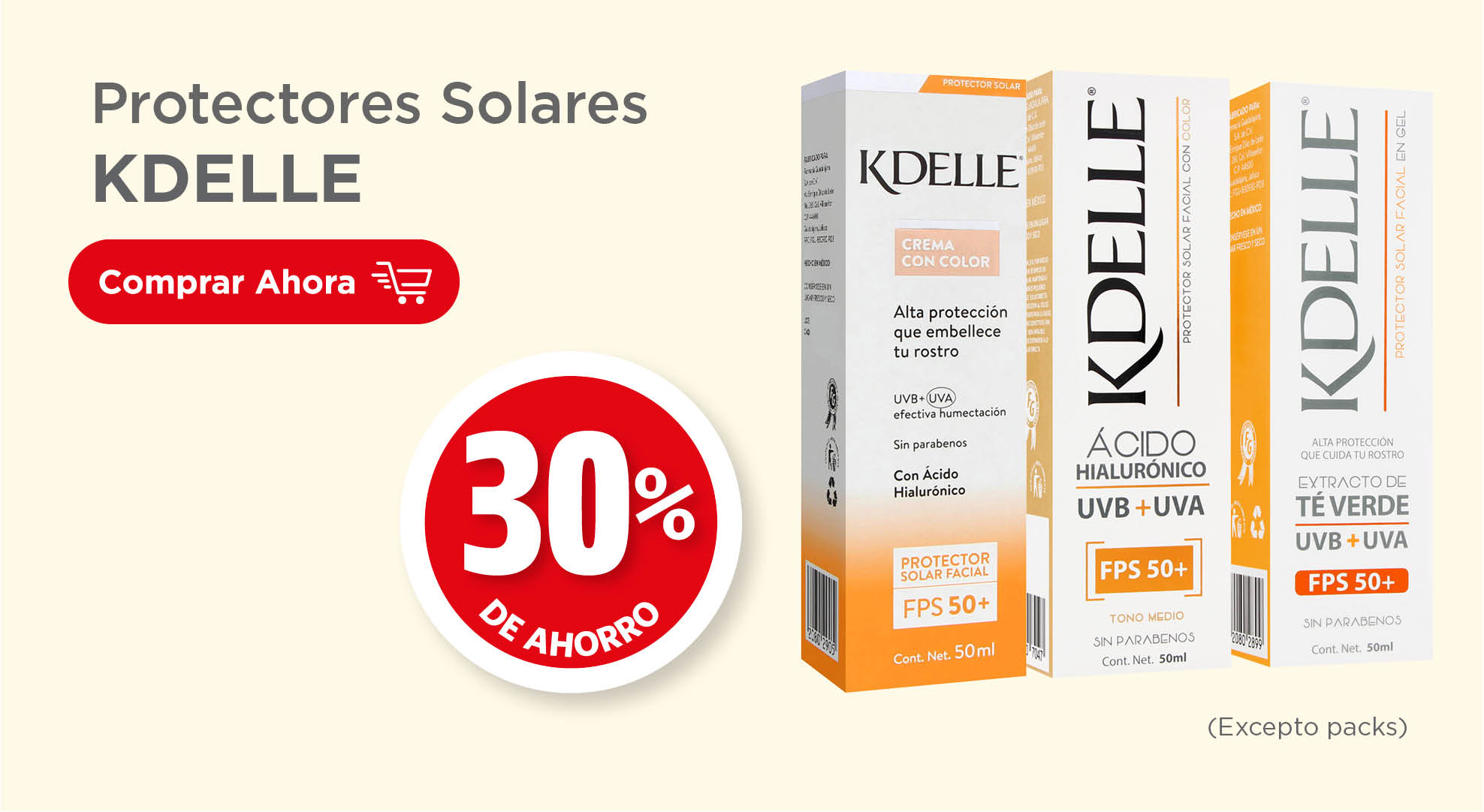 Protectores solares kdelle (excepto packs) 30% de ahorro