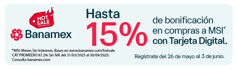 Banamex Hasta 15% de bonificación en comprras a meses sin intereses con Tarjeta Digital