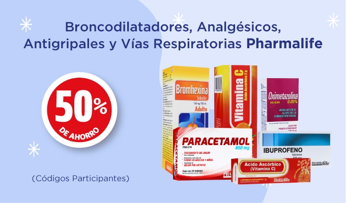 Vías respiratorias, antigripales y broncodilatadores pharmalife 50% de ahorro (códigos participantes)