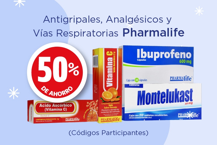 Antigripales, Analgesicos y Vías Respiratorias Pharmalife 50 % de Ahorro (Códigos Participantes) 
