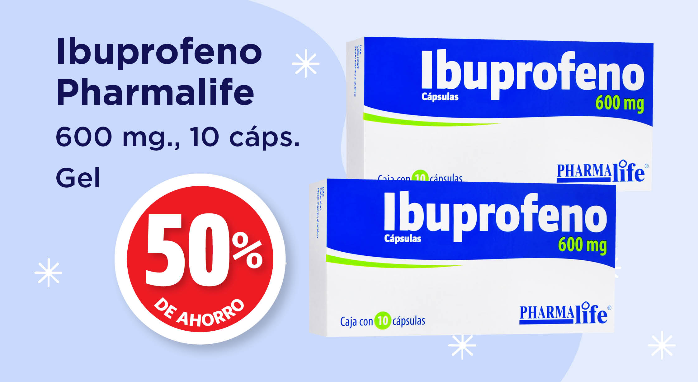 Ibuprofeno 600mg 10cap gel pharm 50% ahorro