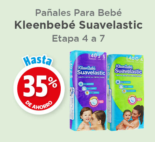 Pañales para bebé kleenbebé suavelastic etapa 4 a 7 hasta 35% de ahorro