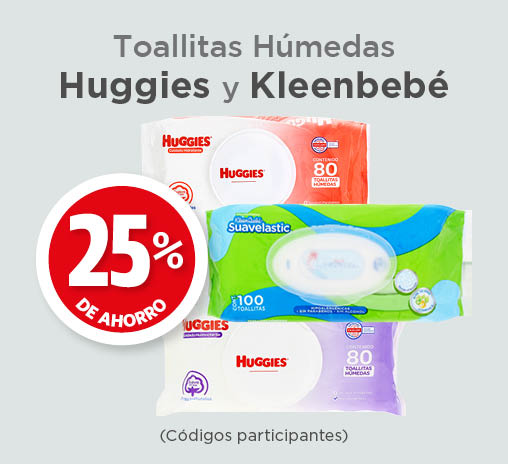 Toallitas humedas huggies y kleenbebé 25% de ahorro