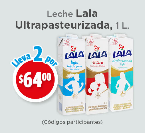 Leche lala ultrapasteurizada, 1 l. lleva 2 por $64 (códigos participantes)