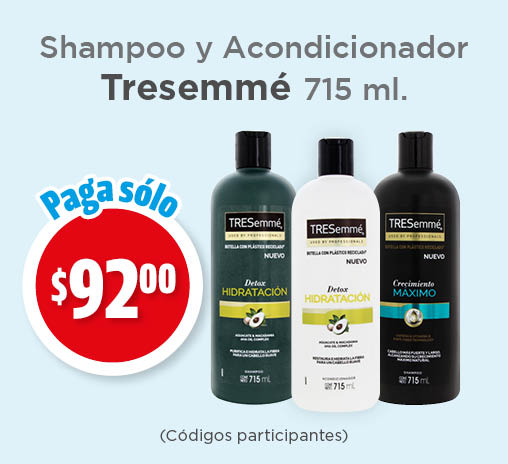 Shampoo y acondicionador tresemme 715ml $92 (códigos participantes)