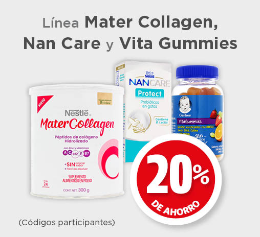 Línea mater collagen, nan care y vita gummies 20% de ahorro (códigos participantes)