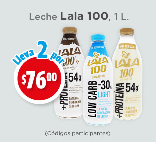 Leche lala 100, 1l 2x$76 (códigos participantes)