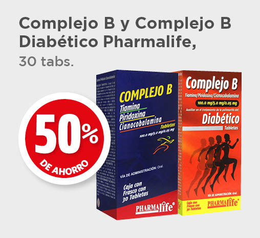 Complejo b y complejo b diabético, 30 tabletas pharmalife. 50% de ahorro
