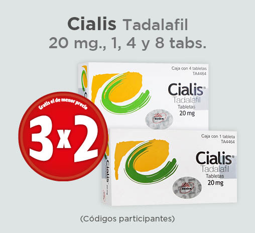 Cialis tadalafil 20mg, 1,4 y 8 tabletas 3x2
