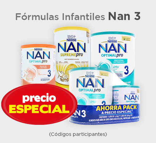 Fórmulas infantiles nan 3 hasta % de ahorro (códigos participantes)