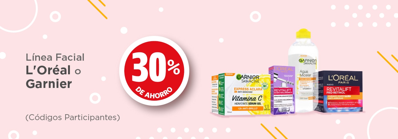 Línea facial loreal o garnier  30% de ahorro (códigos participantes)