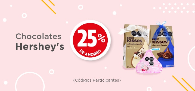 Chocolates hershey´s 25% de ahorro (códigos participantes)
