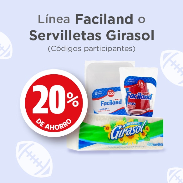 Línea faciland y servilletas girasol 20% de ahorro (códigos participantes)