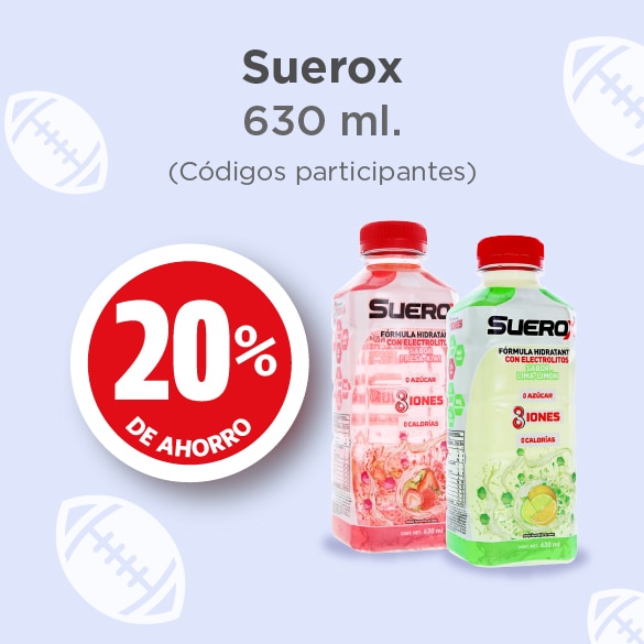 Suerox, 630 ml. 2 x $36 (códigos participantes)