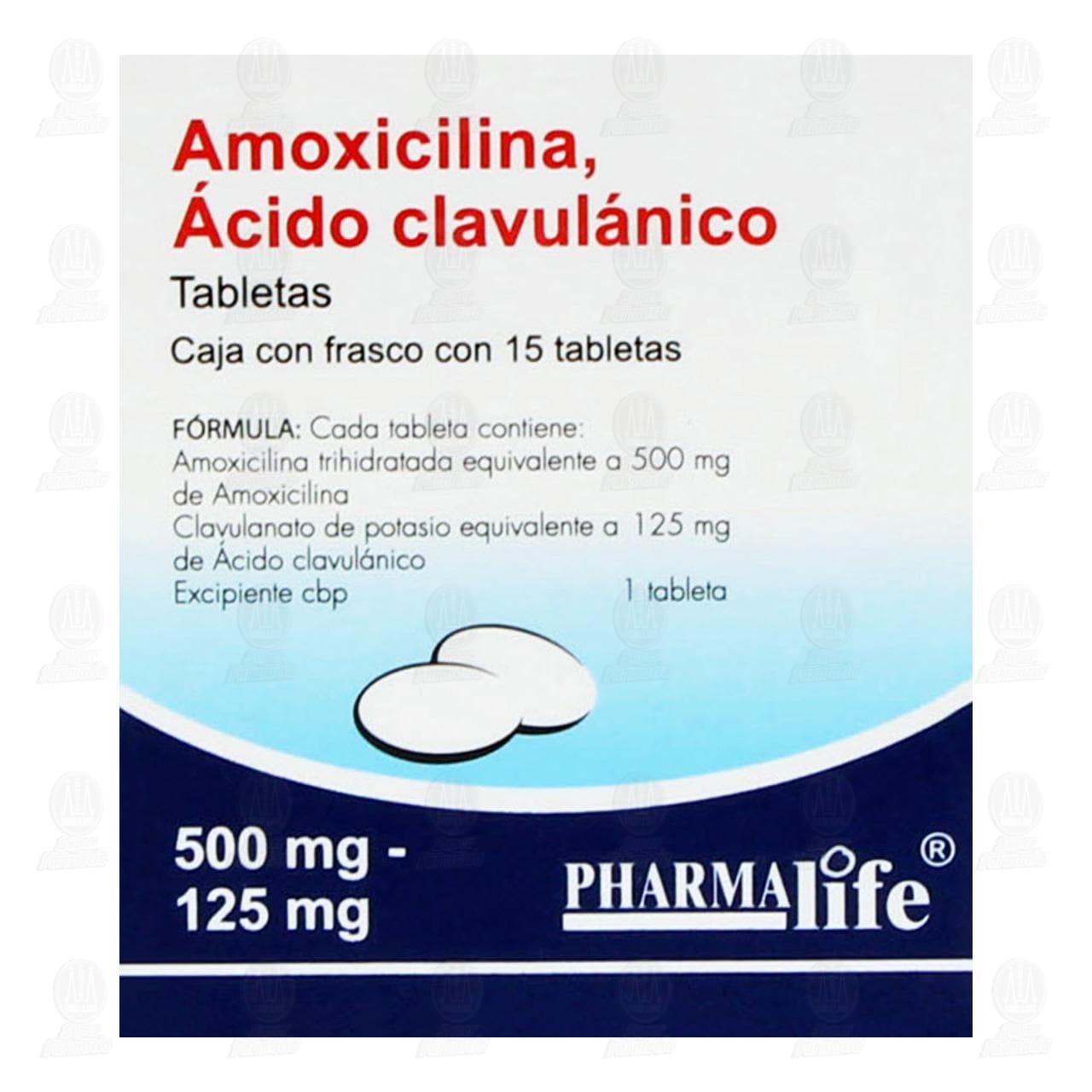 Amoxicilina, &Aacute;cido Clavul&aacute;nico 500mg/125mg, 15 Tabletas Pharmalife. image number 1