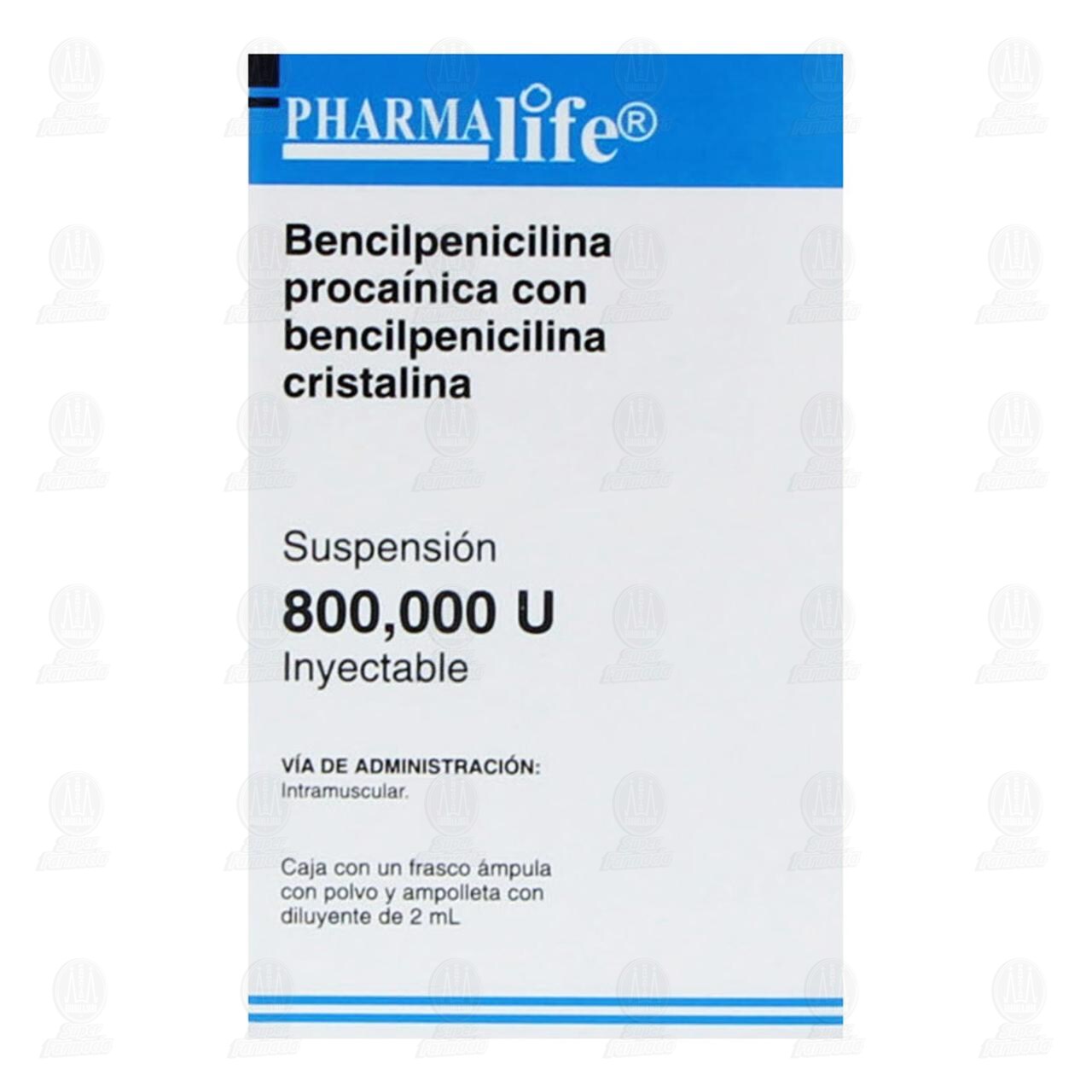 Bencilpenicilina Proca&iacute;nica con Bencilpenicilina Cristalina 800,000U Suspensi&oacute;n Inyectable 2ml Pharmalife. image number 1