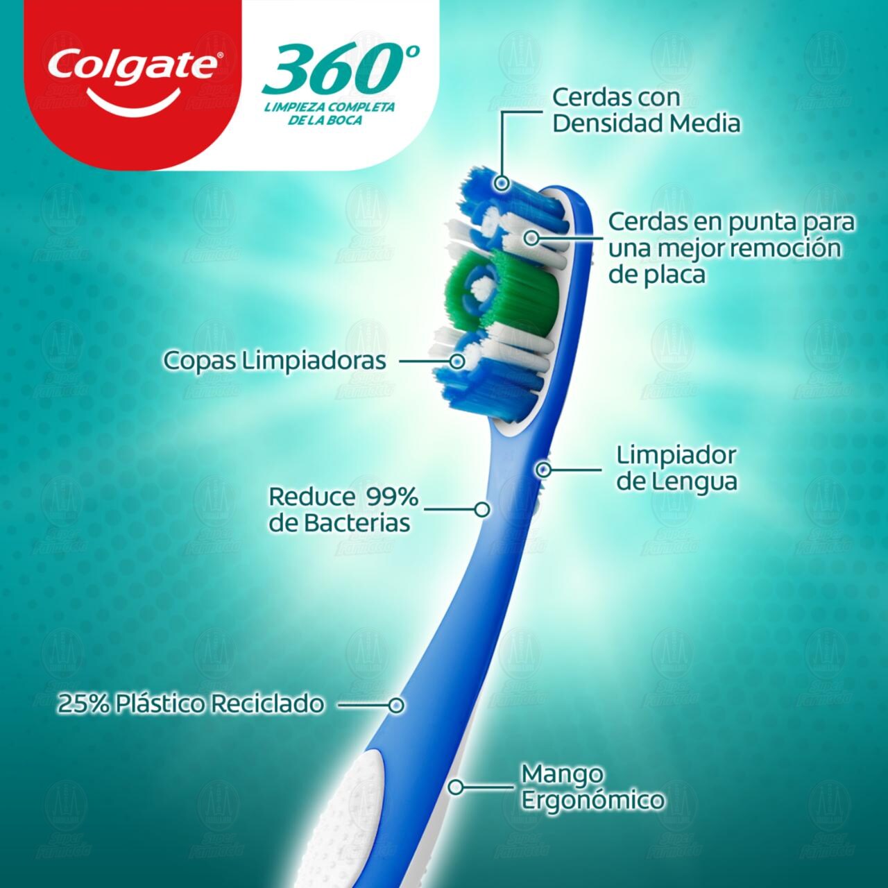 Cepillo de Dientes Colgate 360 Medio, 2 pzas. image number 2