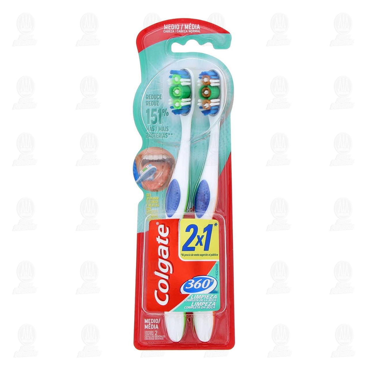Cepillo de Dientes Colgate 360 Medio, 2 pzas.