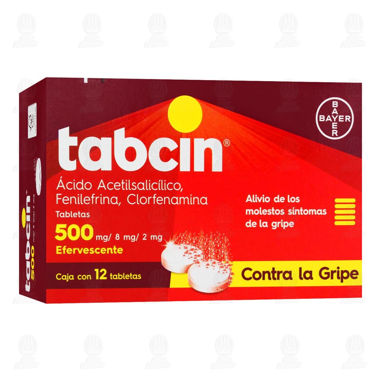 Tabcin&nbsp;500 mg Alivio de los Molestos S&iacute;ntomas de la Gripe, 12 Tabletas. image number 0