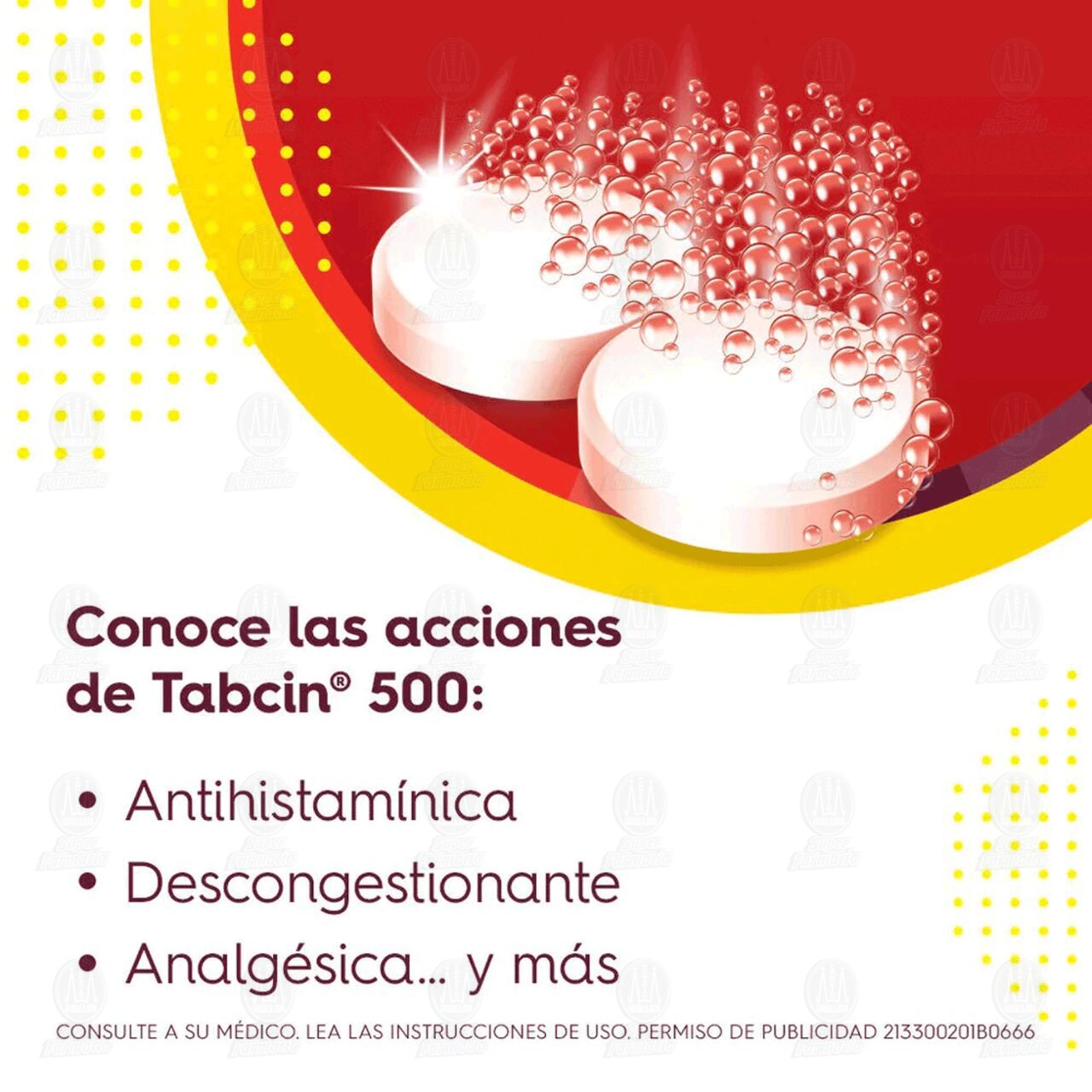 Tabcin&nbsp;500 mg Alivio de los Molestos S&iacute;ntomas de la Gripe, 12 Tabletas. image number 3