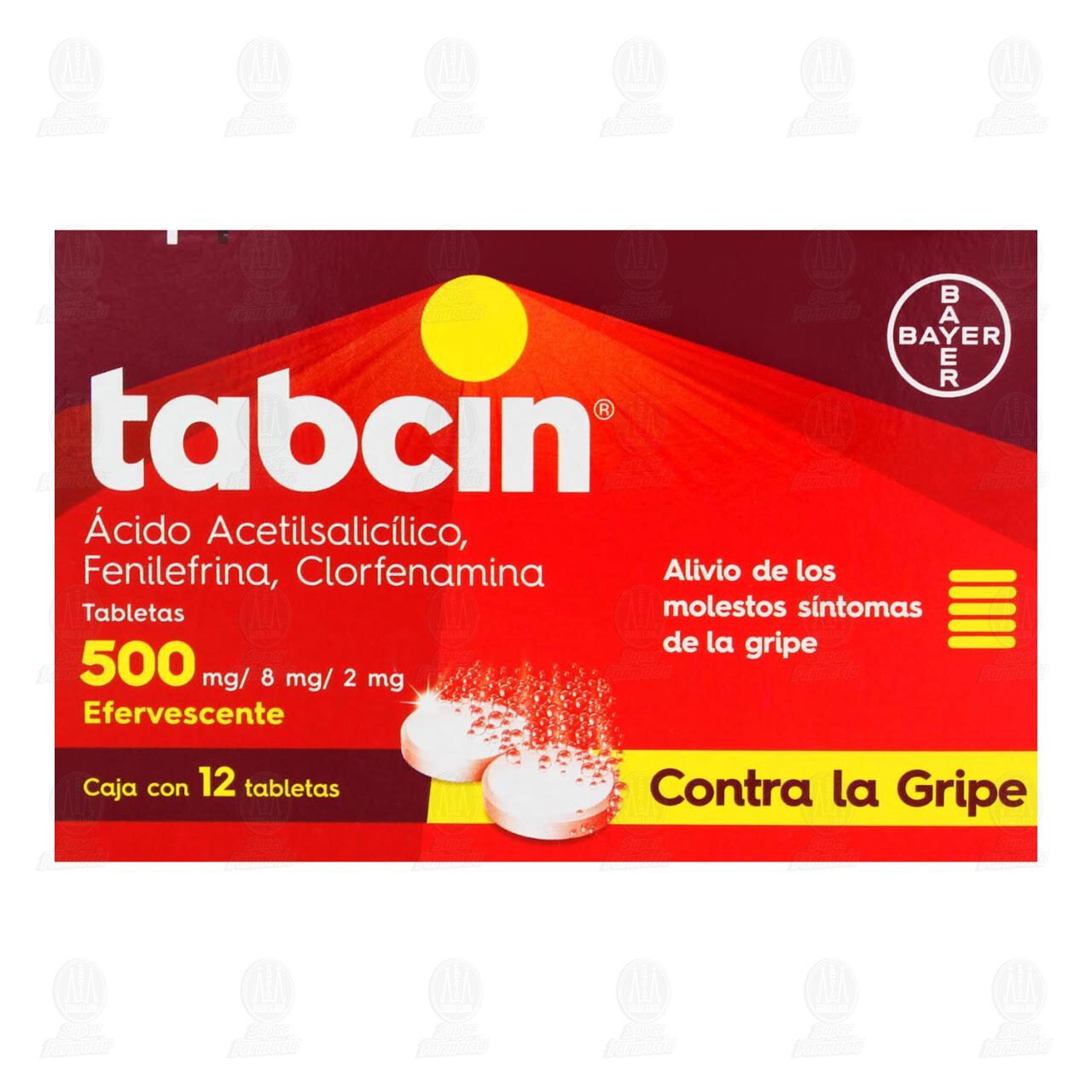 Tabcin&nbsp;500 mg Alivio de los Molestos S&iacute;ntomas de la Gripe, 12 Tabletas. image number 1
