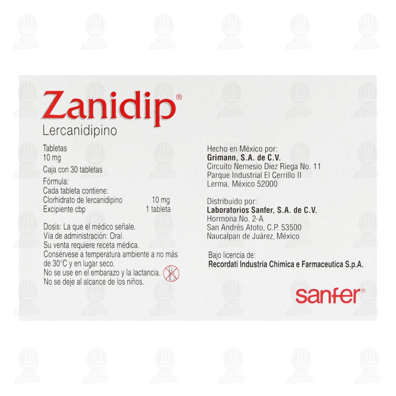 Zanidip 10 mg, 30 Tabletas. image number 2