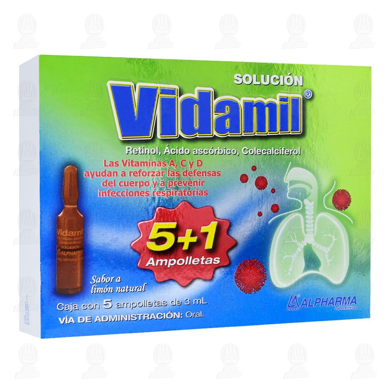 Vidamil 3 ml Solución Sabor Limón, 5 ampolletas de 3 ml c/u. image number 0