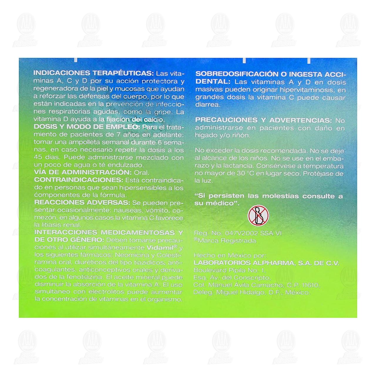 Vidamil 3 ml Solución Sabor Limón, 5 ampolletas de 3 ml c/u. image number 2