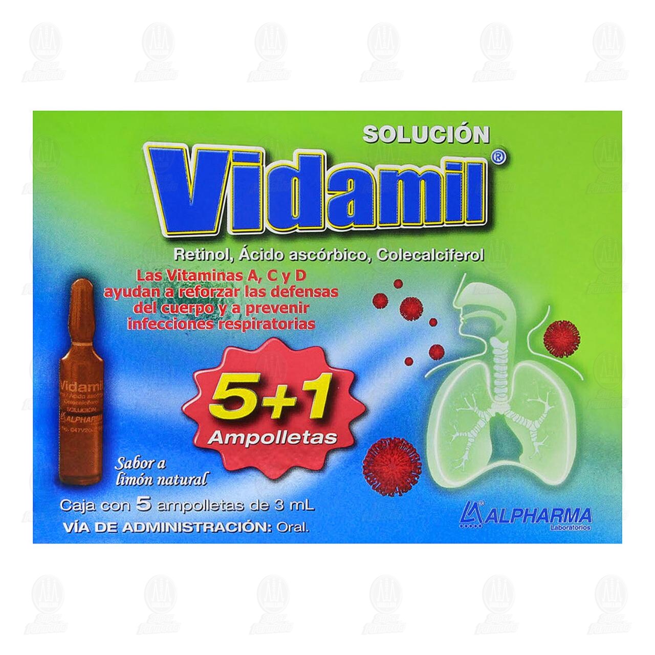 Vidamil 3 ml Solución Sabor Limón, 5 ampolletas de 3 ml c/u. image number 1