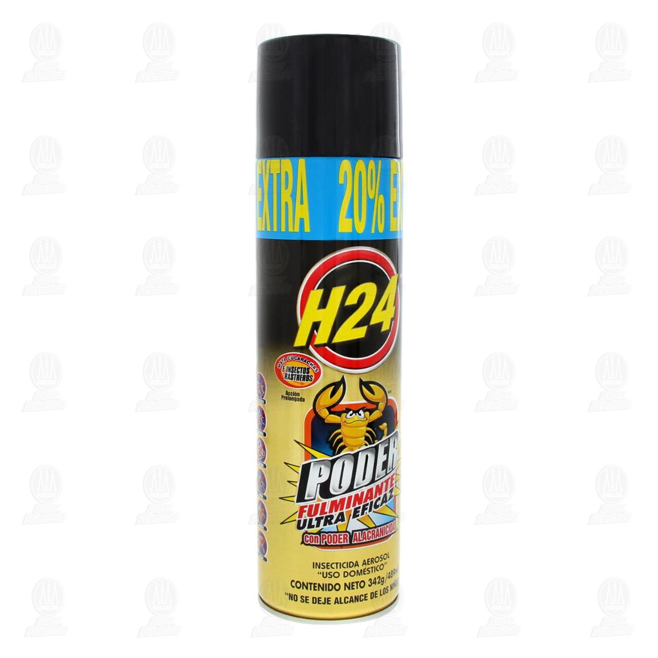 Insecticida H24 Poder Fulminante Ultra Eficaz en Aerosol Uso Dom&eacute;stico, 489 ml.