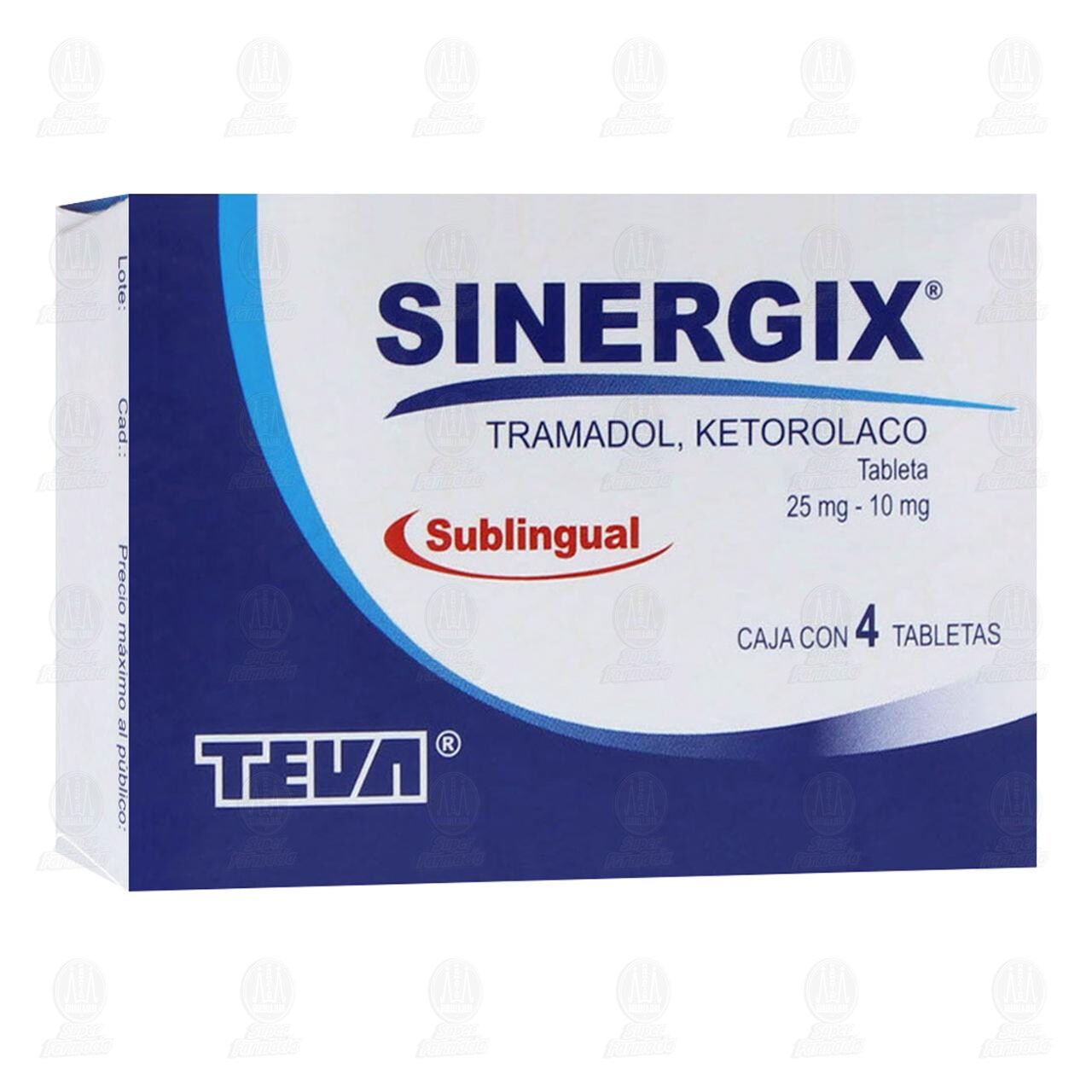 Sinergix 25mg/10mg, 4 Tabletas. image number 0