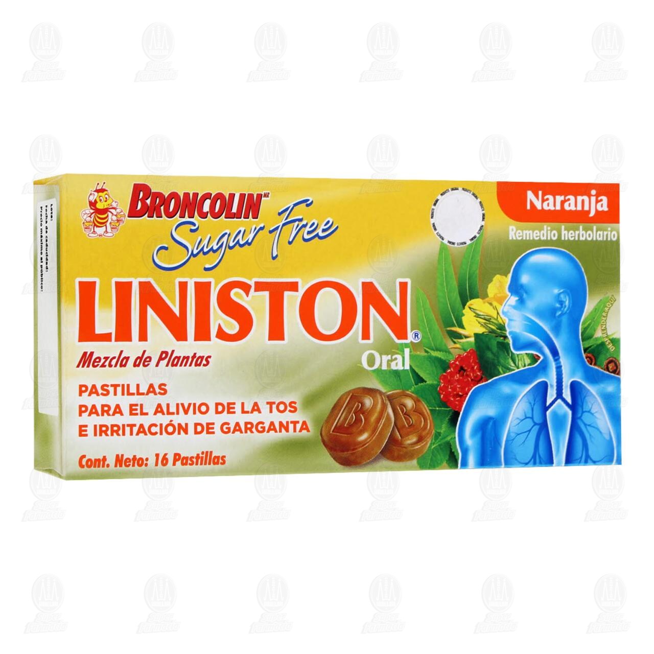 Broncolin Liniston Naranja Sin Az&uacute;car, 16 Pastillas. image number 0