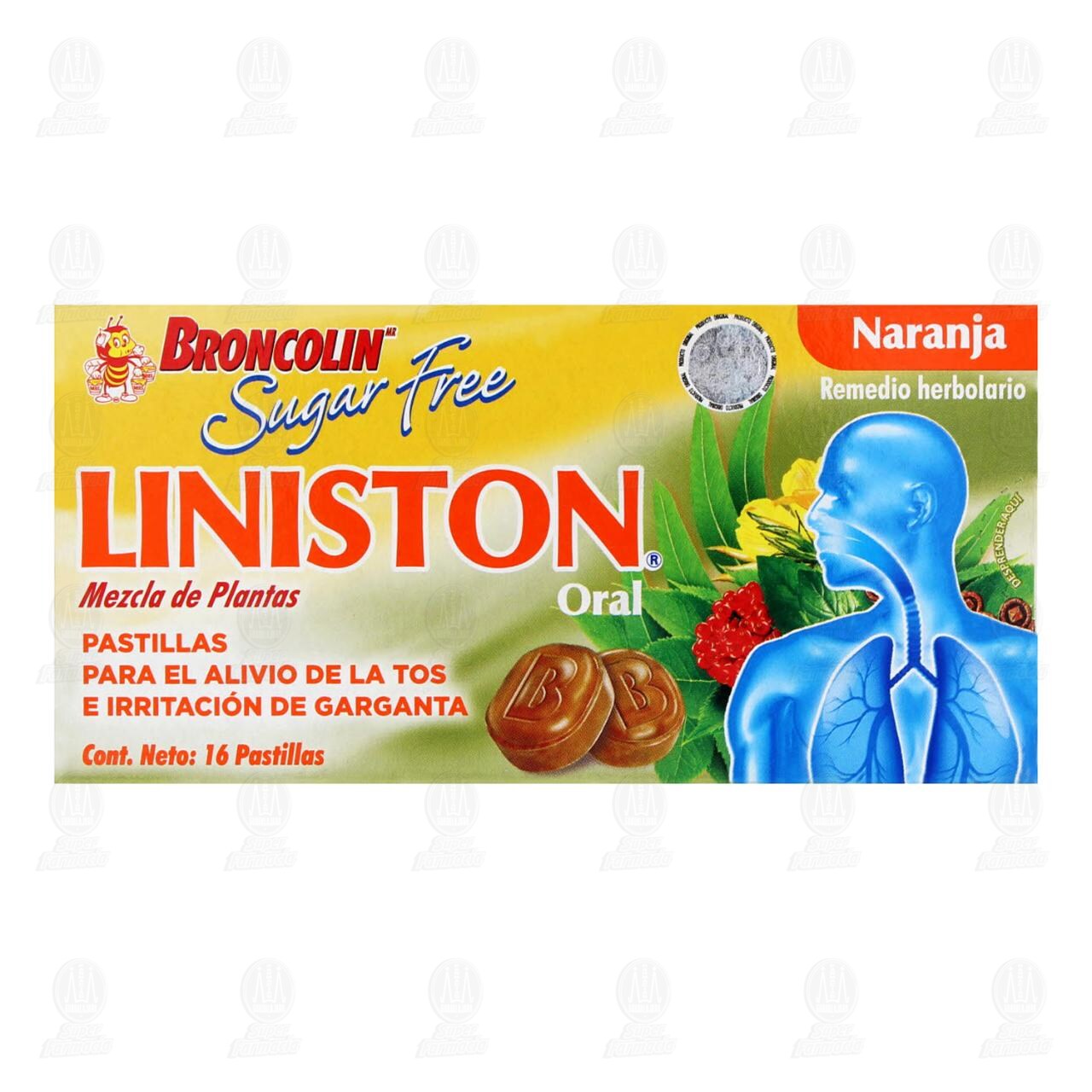 Broncolin Liniston Naranja Sin Az&uacute;car, 16 Pastillas. image number 1