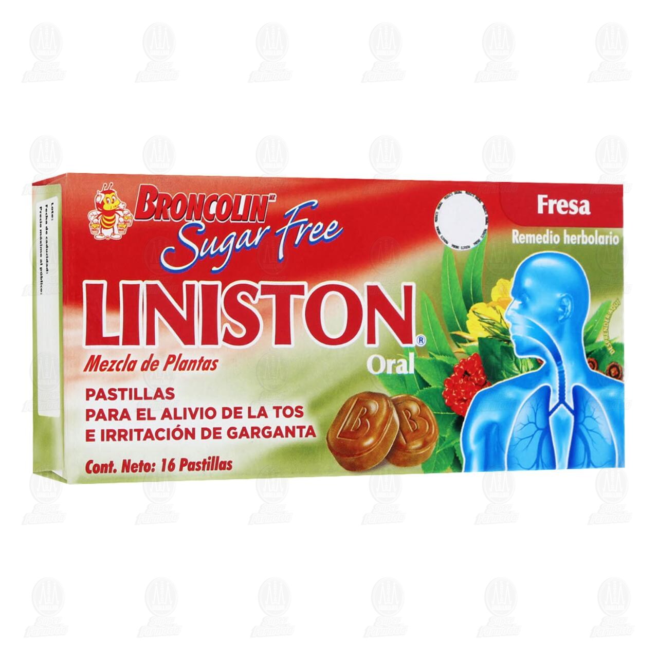 Broncolin Liniston Fresa Sin Az&uacute;car, 16 Pastillas.