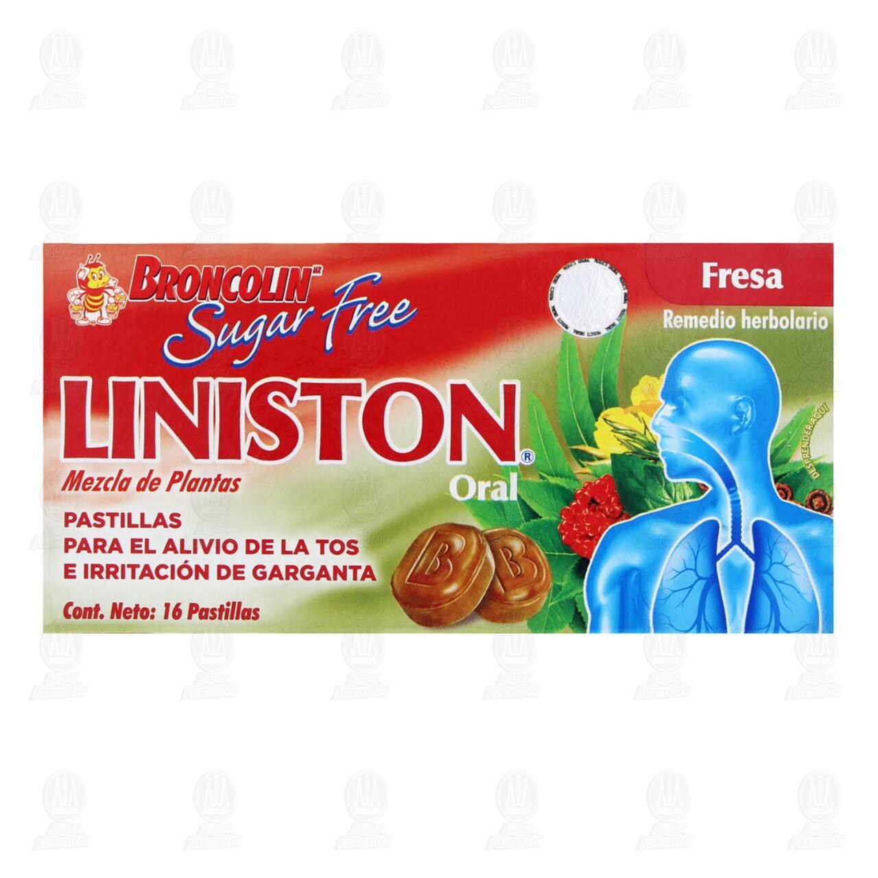 Broncolin Liniston Fresa Sin Az&uacute;car, 16 Pastillas. image number 1