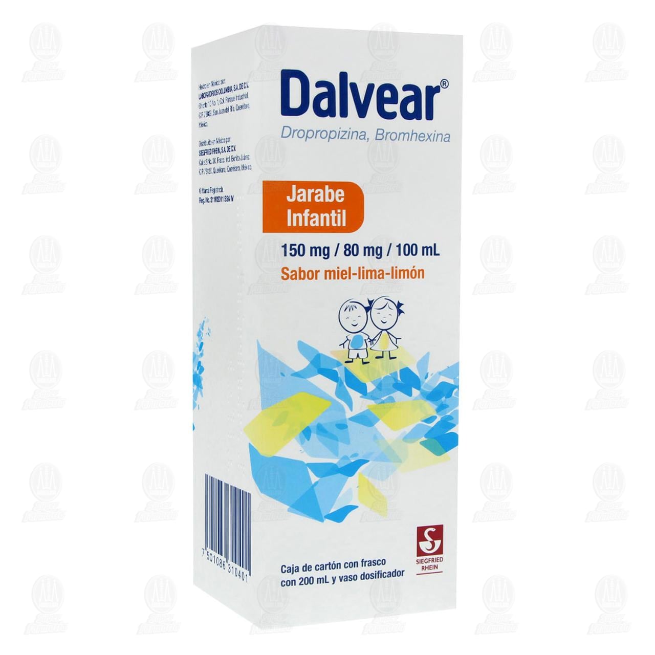 Dalvear Jarabe Infantil 150mg/80mg/100ml Sabor Miel-Lima-Lim&oacute;n, 200 ml. image number 0