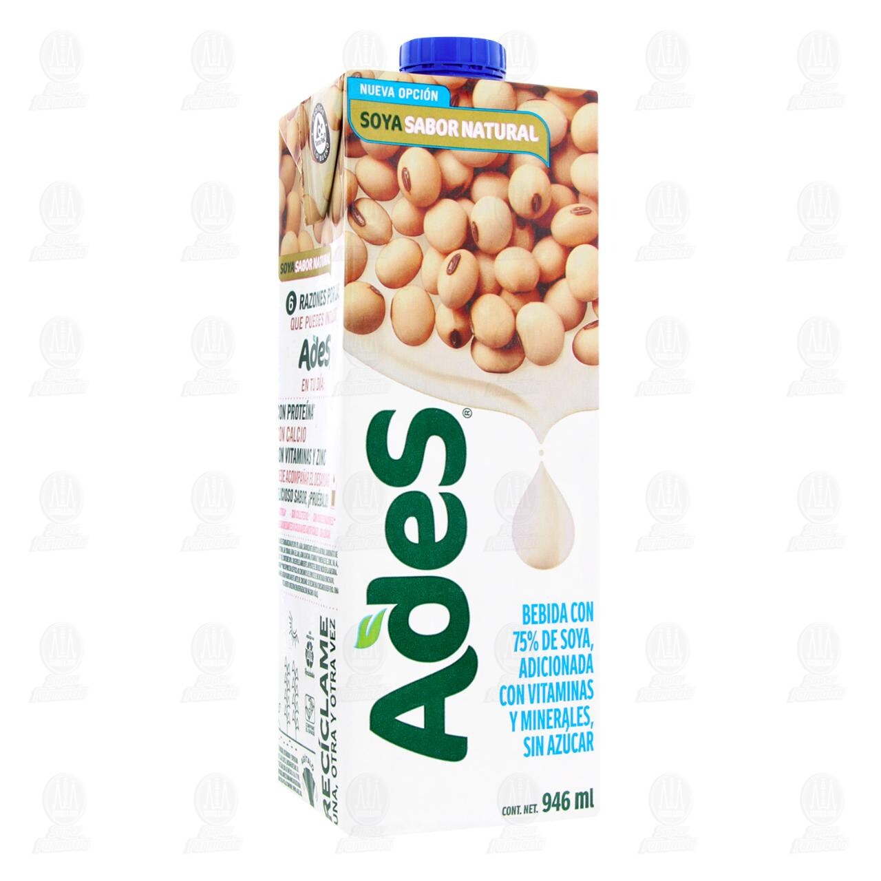 Bebida Ades Sabor Soya Natural Sin Azúcar, 946 ml.
