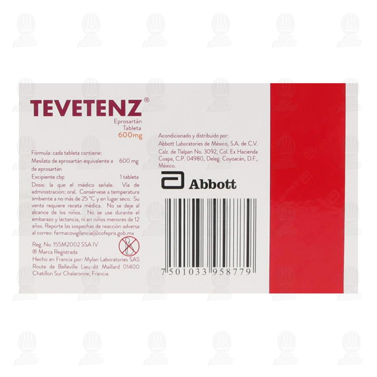 Tevetenz 600 mg, 14 Tabletas. image number 2