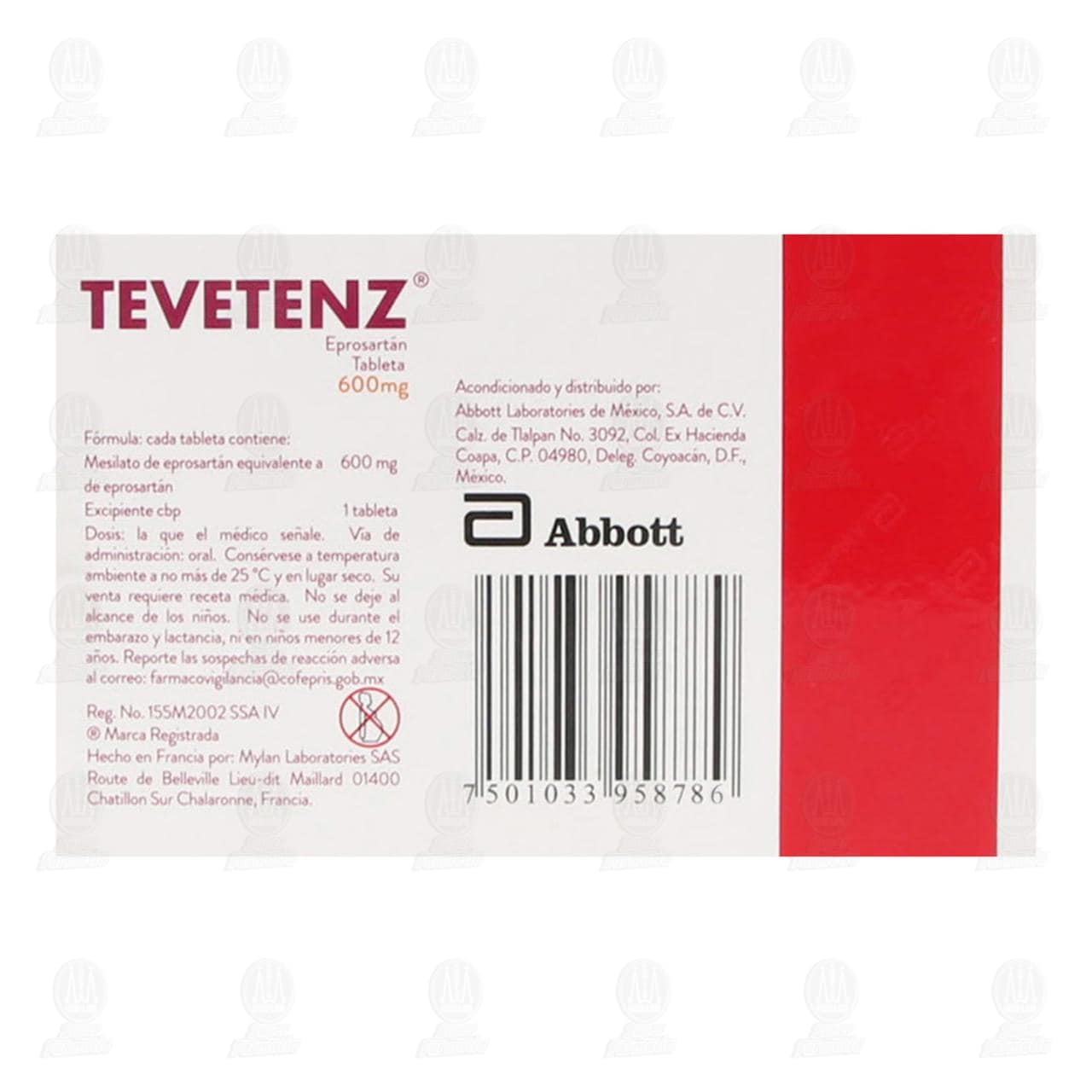 Tevetenz 600 mg, 28 Tabletas. image number 2