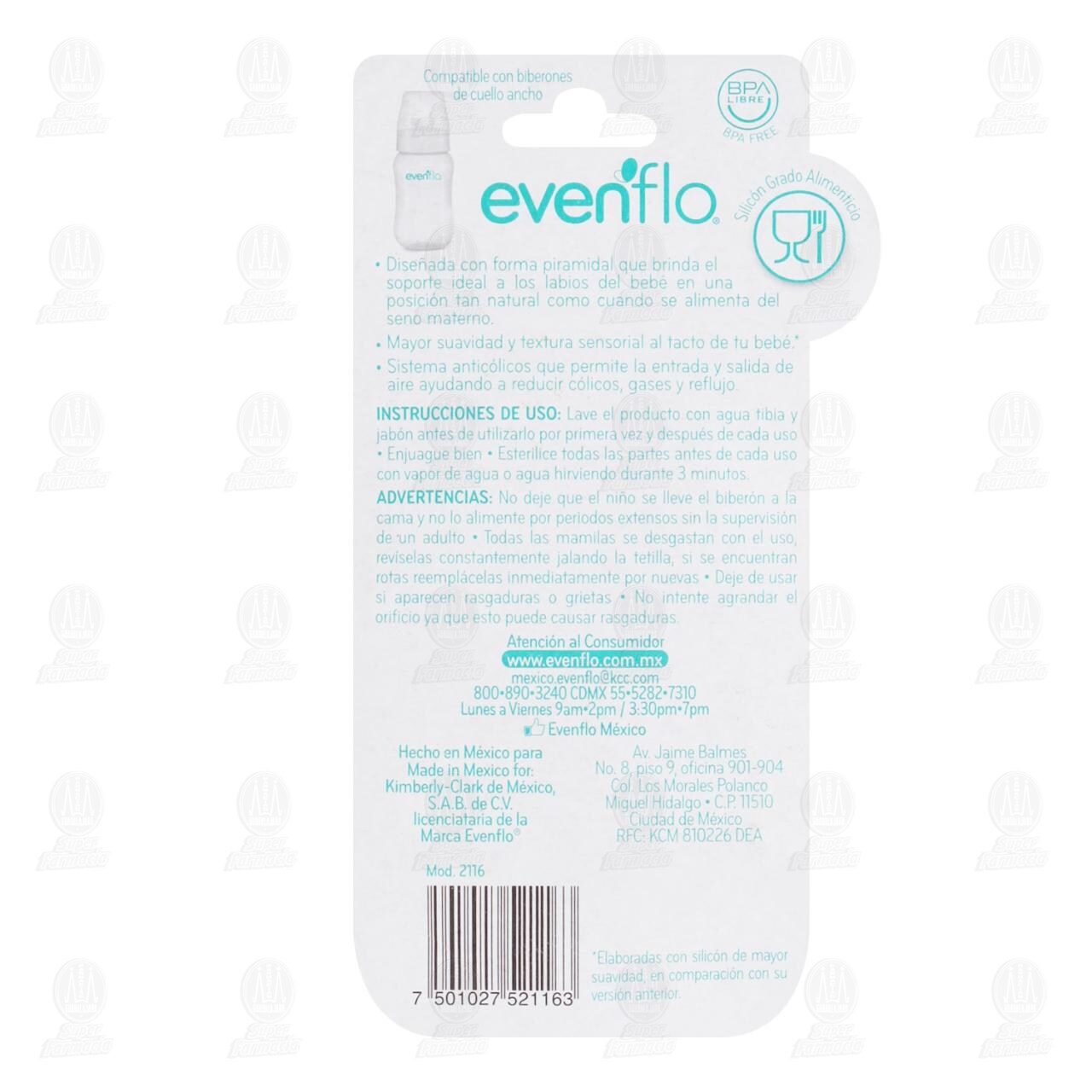 Mamilas Evenflo Cuello Ancho de Flujo Medio, 2 pzas. image number 1