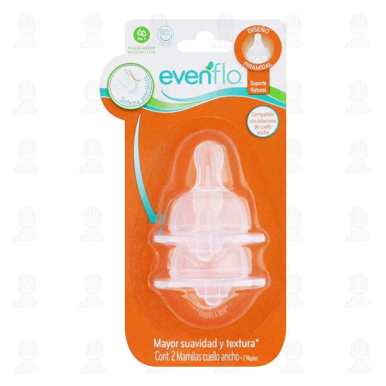 Imagen para Mamilas Evenflo Cuello Ancho de Flujo Medio, 2 pzas.