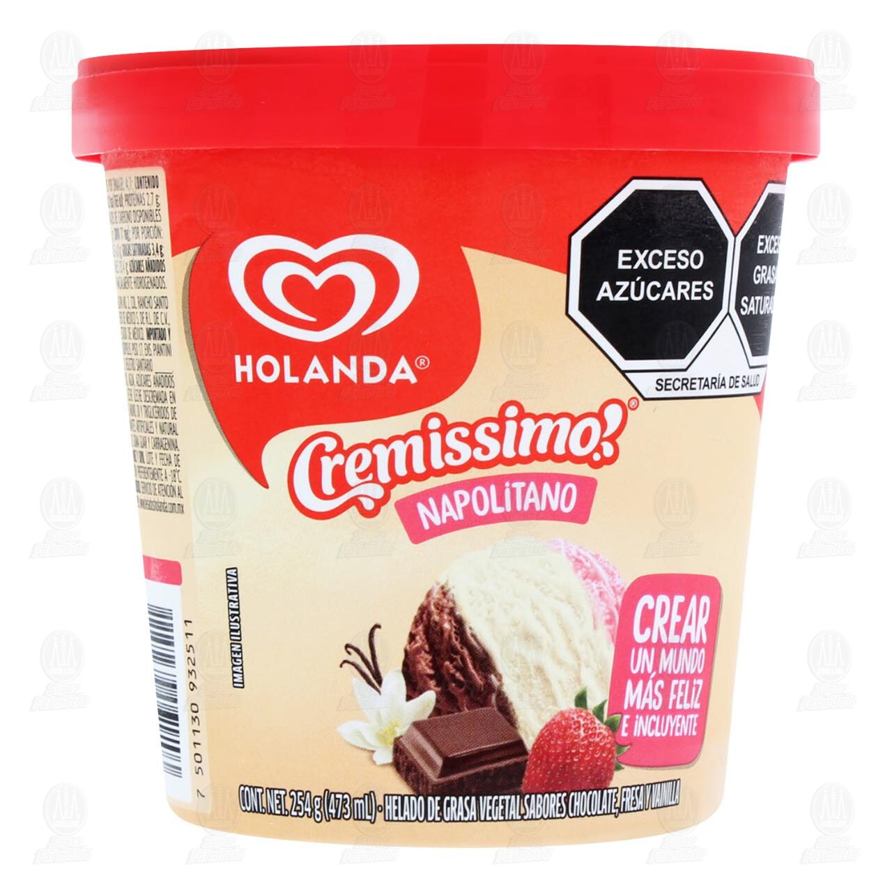 Helado Holanda Cremissimo Napolitano, 473 ml. image number 1