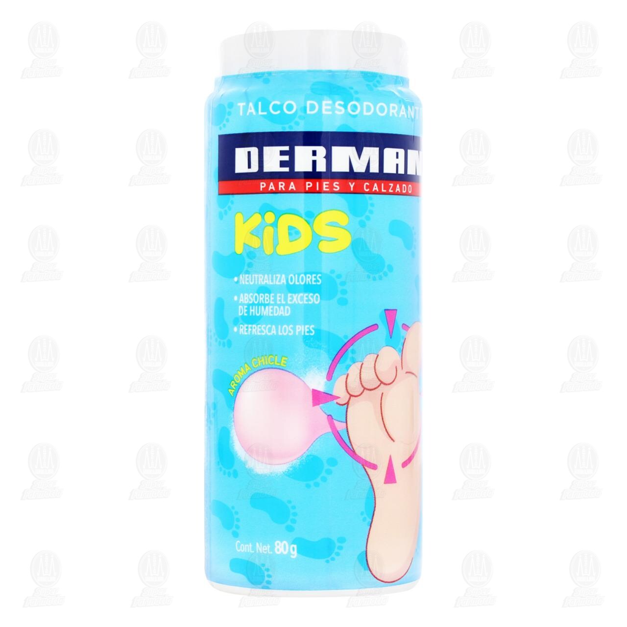Talco Desodorante Derman Kids Aroma Chicle, 80 gr. image number 0