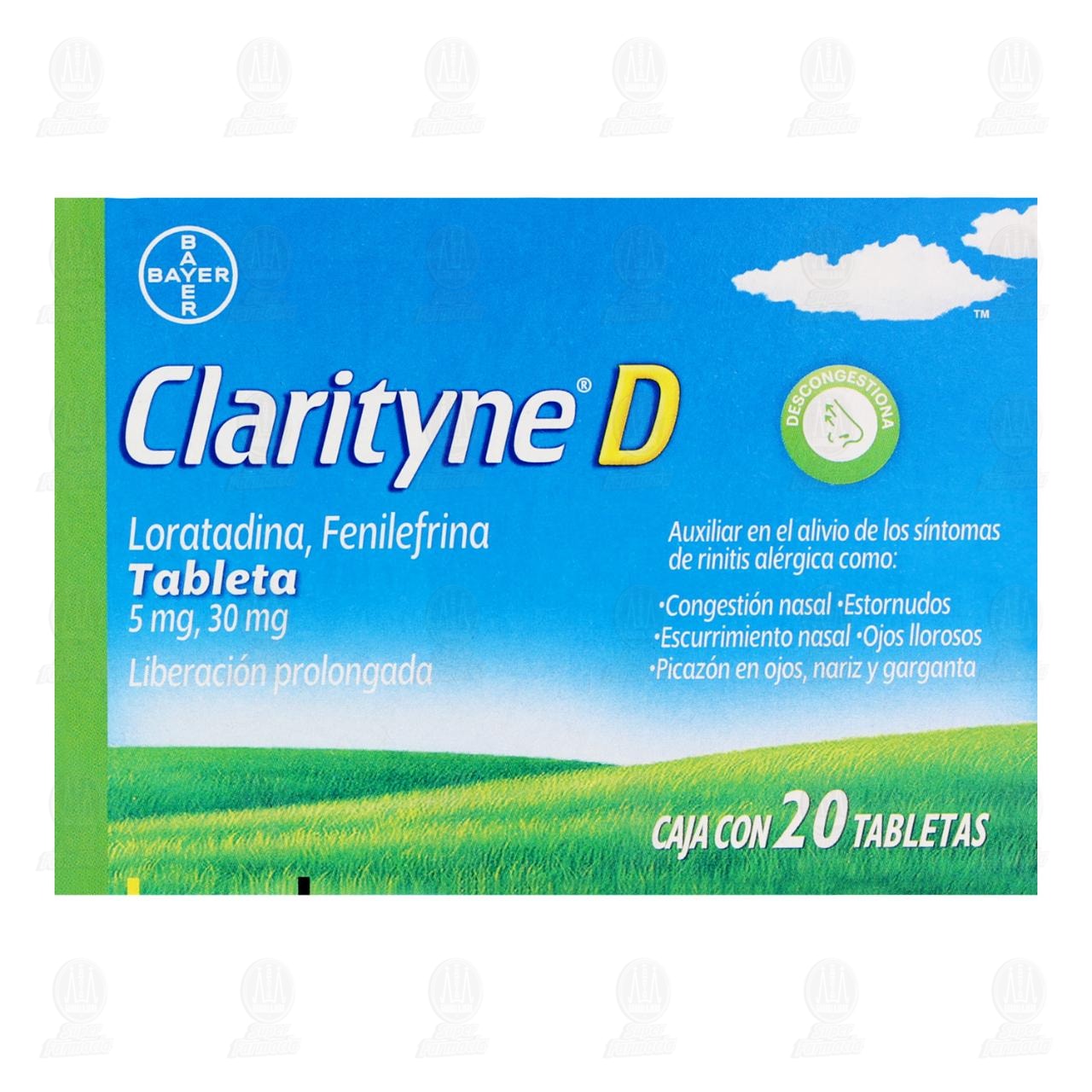 Clarityne D Alivio de Alergias y Congesti&oacute;n Nasal 5mg/30mg, 20 Tabletas. image number 1