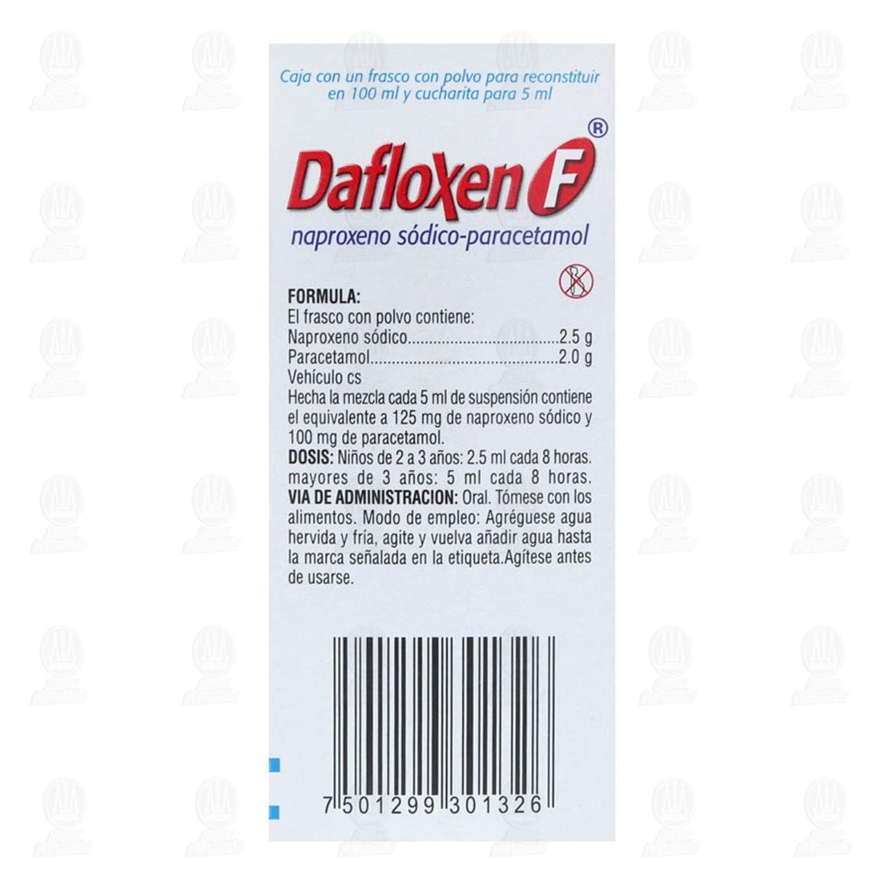 Dafloxen F 125mg/100mg/5ml Suspensi&oacute;n Sabor Manzana-Canela, 100 ml. image number 3