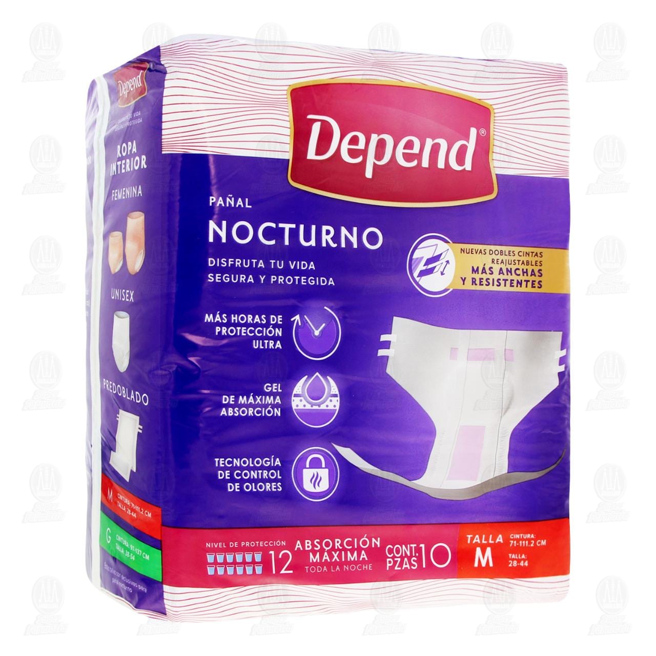 Pañal Depend Nocturno Talla Mediano, 10 pzas.